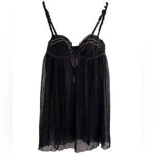 Flora Nikrooz Babydoll Camisole Lingerie Top Ruffles Pleat Sheer Mesh Coquette M